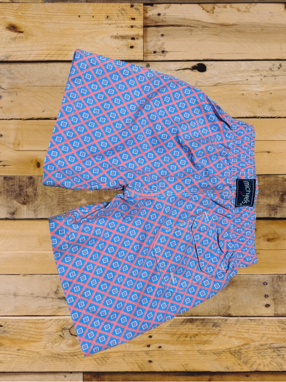 NWT Michael’s Swimwear Swim Trunks Blue Pink Diamond Print Boys Size 6 - Picture 3 of 6